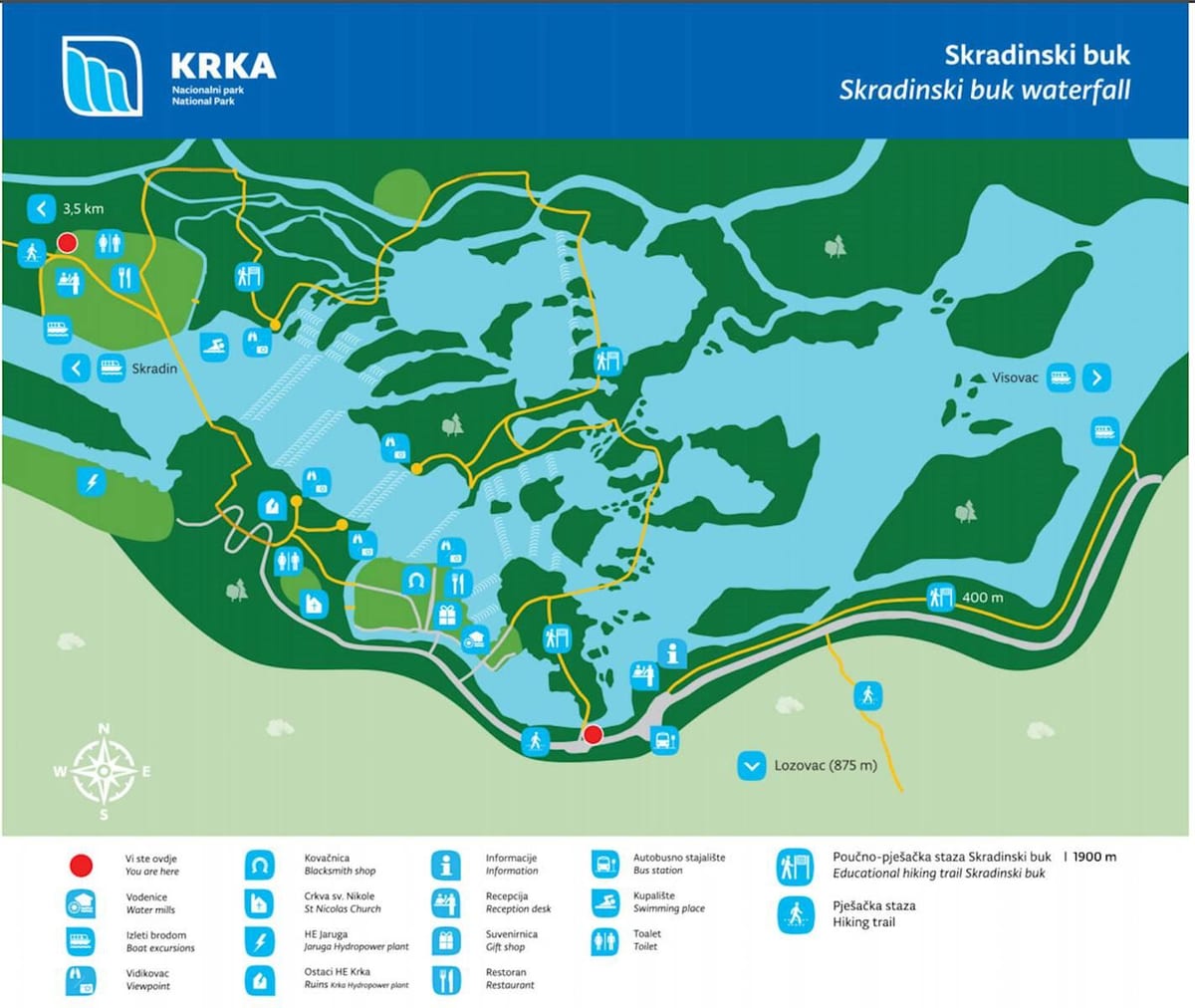 milli park крка Xorvatiya xəritəsi