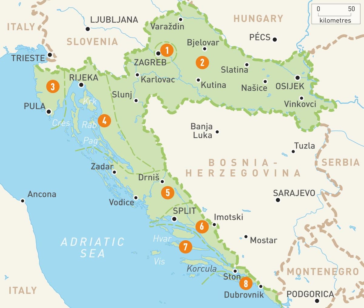 kart Xorvatiya və adaları