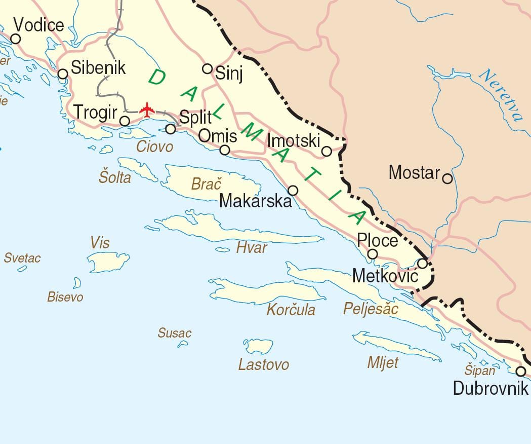 xəritə Cənubi Xorvatiya